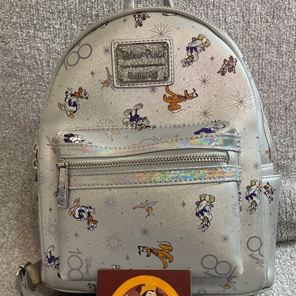 Loungefly Disney Parks 100 Backpack Silver Platinum Mickey Minnie & Friends NWOT